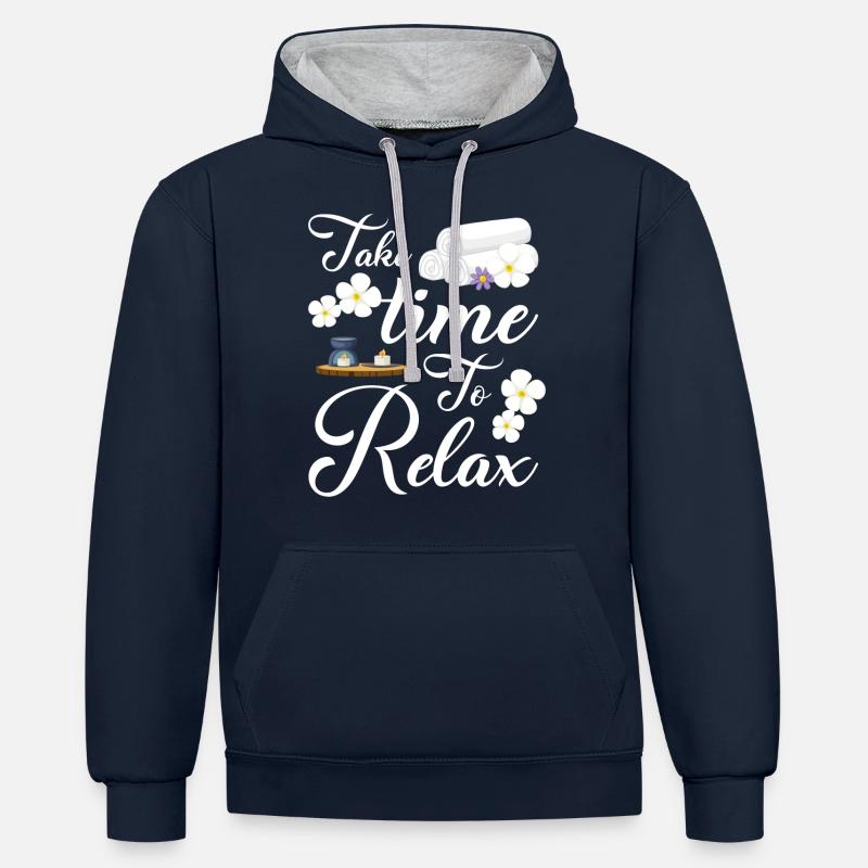 Spa Relax Pilates - Sweat à capuche contrasté - bleu marine/gris chiné