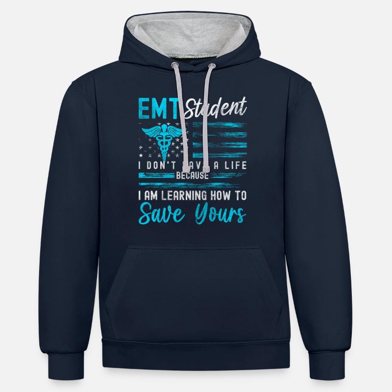 Student Uni Computer Lehrer - Kontrast-Hoodie - Navy/Grau meliert