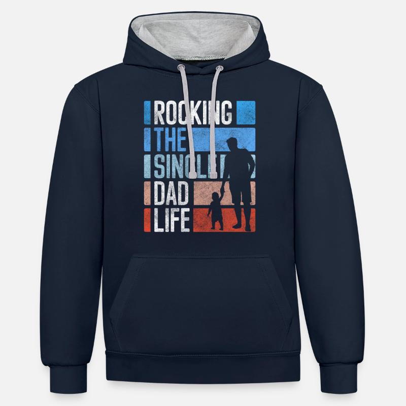 Statut de célibataire Humour - Sweat à capuche contrasté - bleu marine/gris chiné