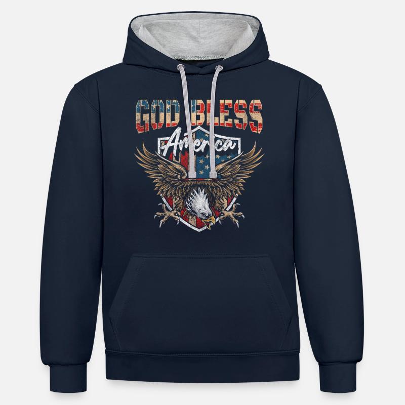 Drapeau de l’Amérique Eagle Américain - Sweat à capuche contrasté - bleu marine/gris chiné