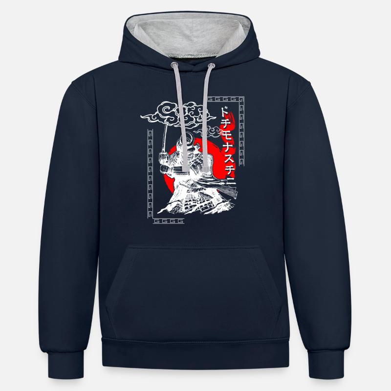 Asie : créatures mythiques, dites mythiques - Sweat à capuche contrasté - bleu marine/gris chiné