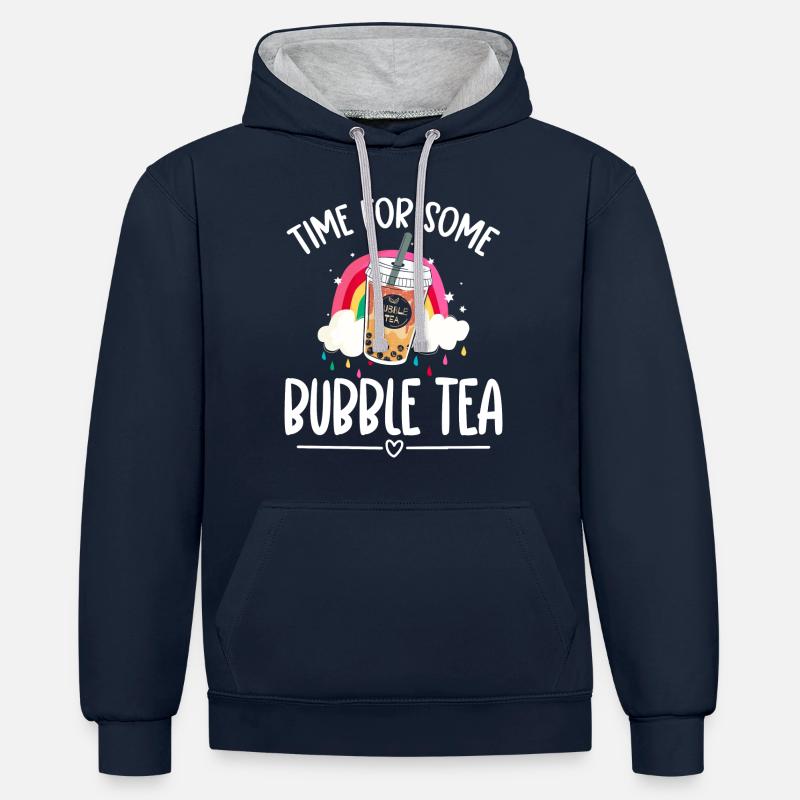 Boules mignonnes Boba - Sweat à capuche contrasté - bleu marine/gris chiné