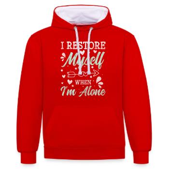 Introvert Geek Humor Single - Contrast hoodie - red/white - Front - Liana (172cm) & Jaron (178cm)