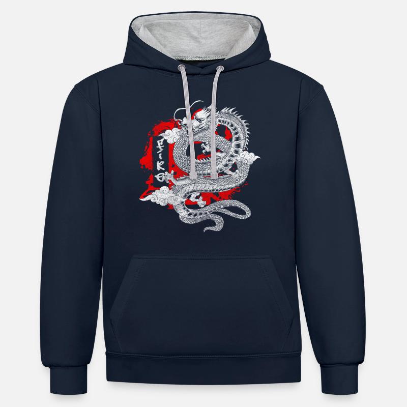 Orient Dessins Geek Aïkido - Sweat à capuche contrasté - bleu marine/gris chiné