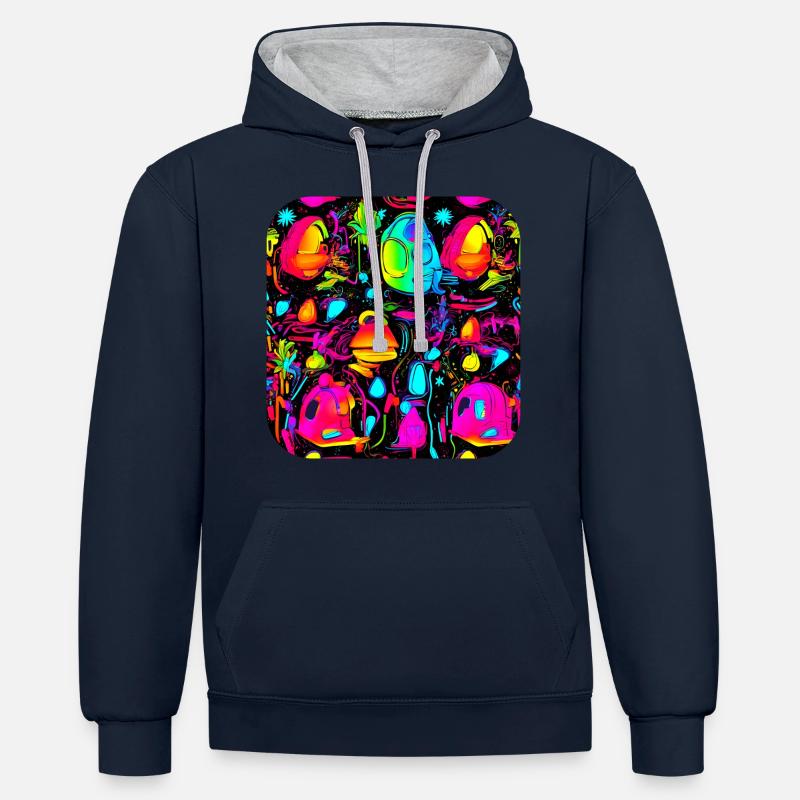 Néon Créatif Cyberglow Style Moderne - Sweat à capuche contrasté - bleu marine/gris chiné