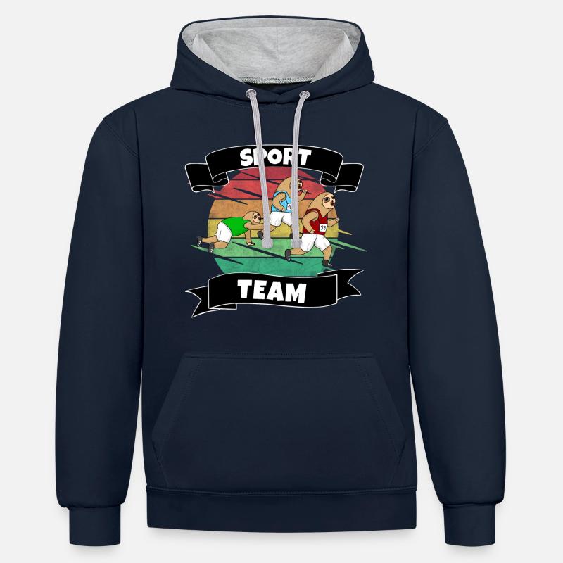 Équipe sportive - Sweat à capuche contrasté - bleu marine/gris chiné