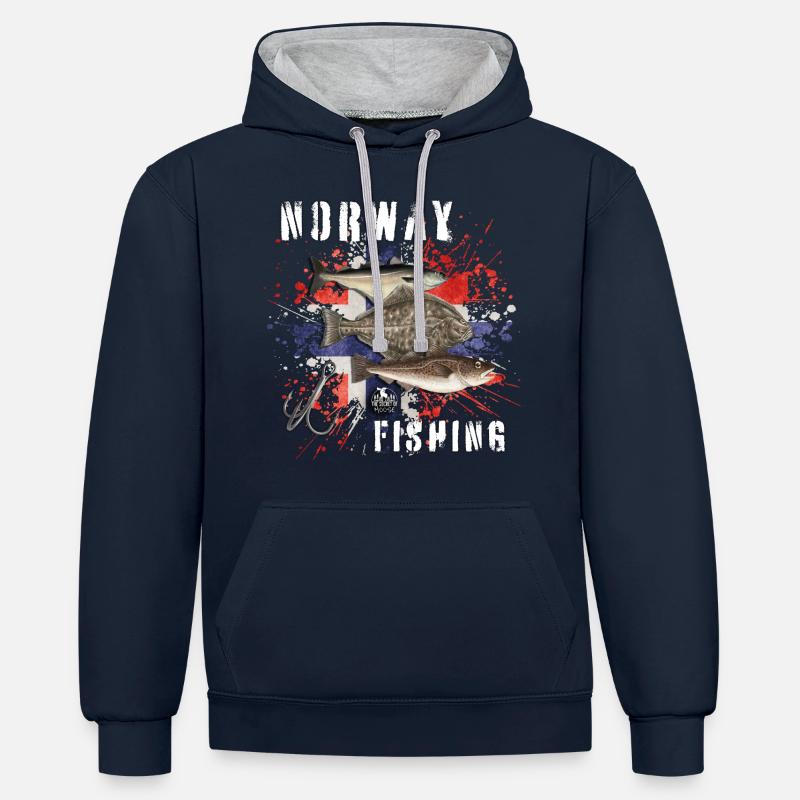 Norvège Pêche - Sweat à capuche contrasté - bleu marine/gris chiné