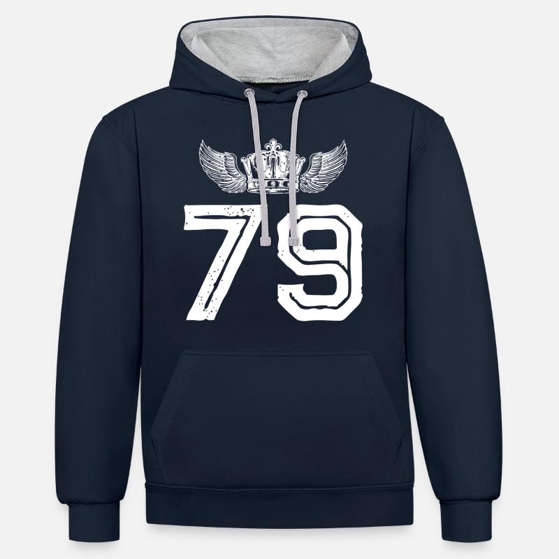 79 Couronne numérique - Sweat à capuche contrasté - bleu marine/gris chiné
