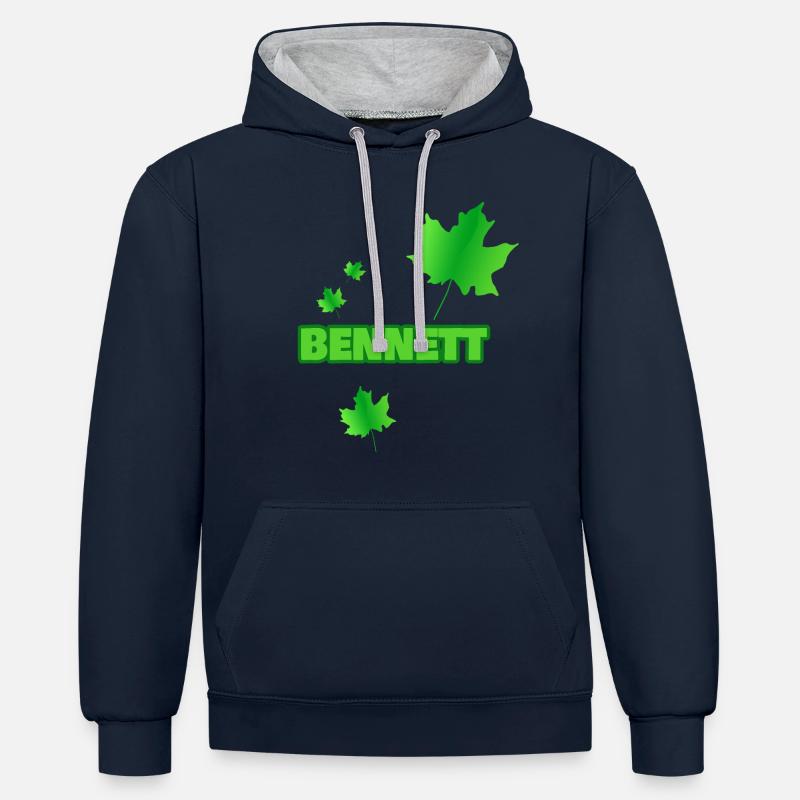 Prénom Bennett - Sweat à capuche contrasté - bleu marine/gris chiné