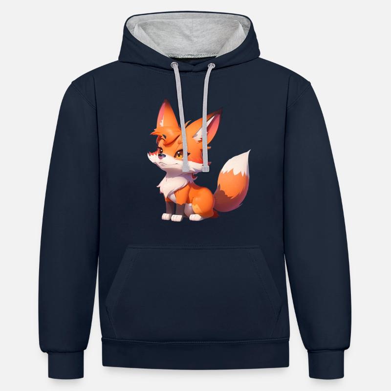 Adorable Chibi Fox - Sweat à capuche contrasté - bleu marine/gris chiné