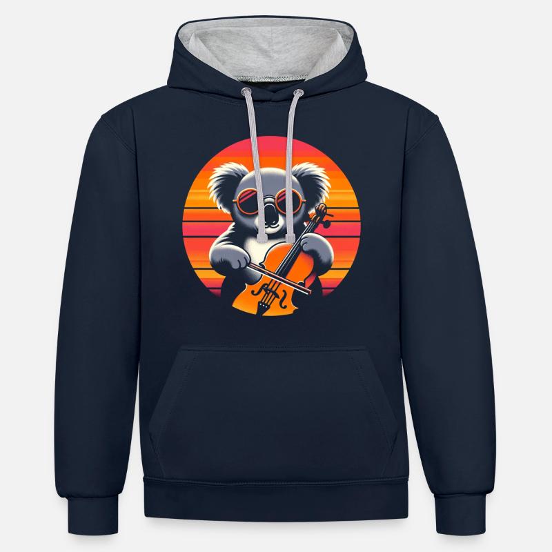 Violoncelle Koala - Sweat à capuche contrasté - bleu marine/gris chiné