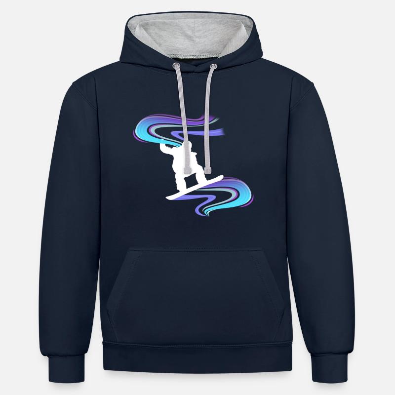 Snowboard Snowboarder blanc tourbillon - Sweat à capuche contrasté - bleu marine/gris chiné