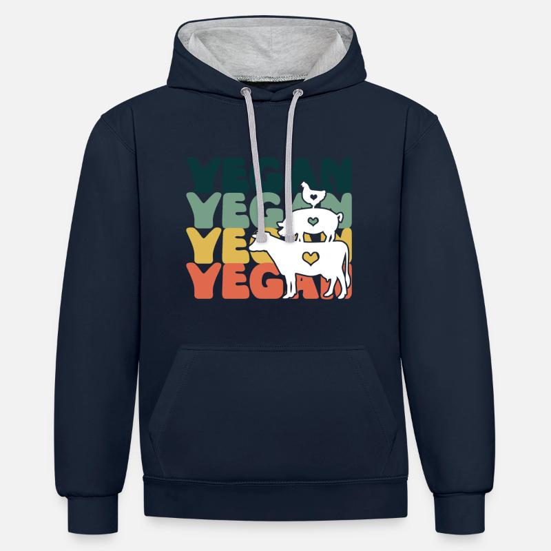Hippie végétalien végétalien - Sweat à capuche contrasté - bleu marine/gris chiné