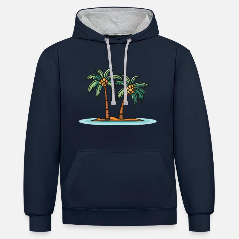 Île des palmiers Été - Sweat à capuche contrasté - bleu marine/gris chiné