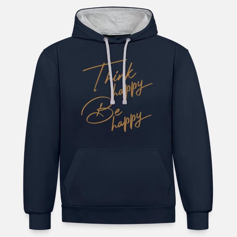 Pense à un bonheur - Sweat à capuche contrasté - bleu marine/gris chiné