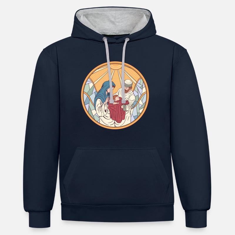 Jésus naissance Marie et Joseph - Sweat à capuche contrasté - undefined
