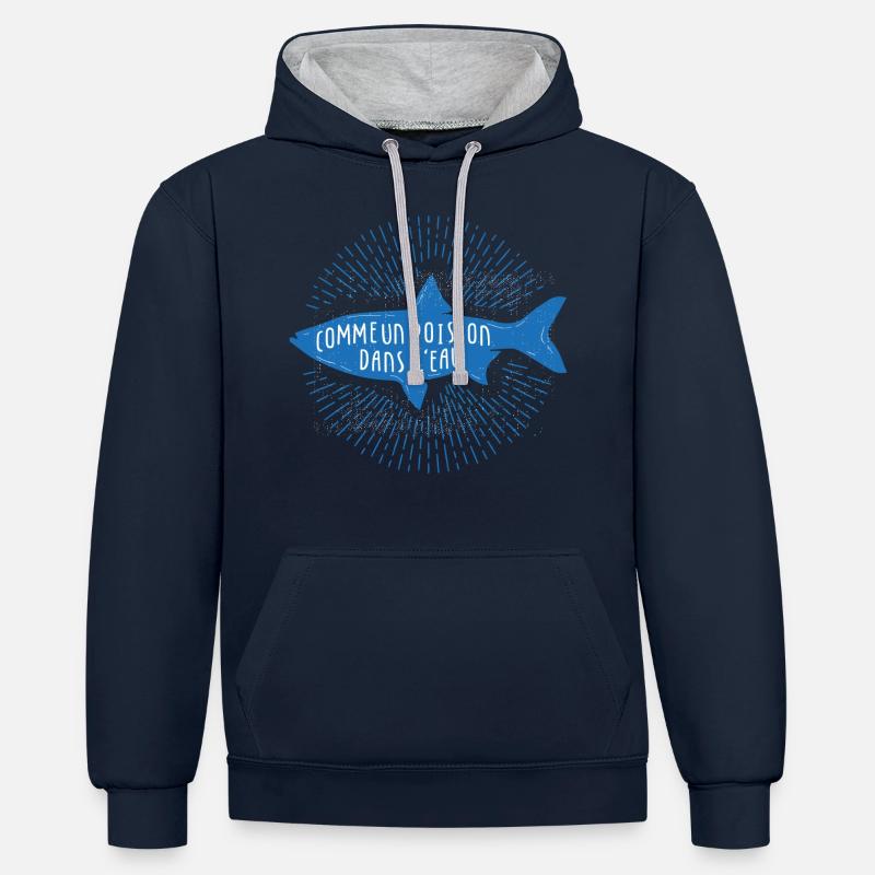 Comme un poisson dans l'eau ! - Sweat à capuche contrasté - bleu marine/gris chiné