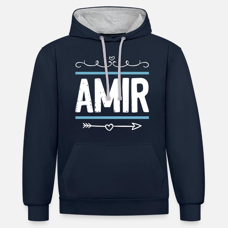 Amir - Sweat à capuche contrasté - bleu marine/gris chiné