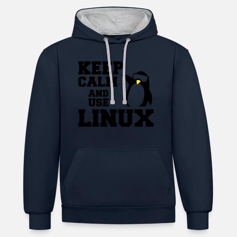 garder utilisation calme linux - Sweat à capuche contrasté - bleu marine/gris chiné