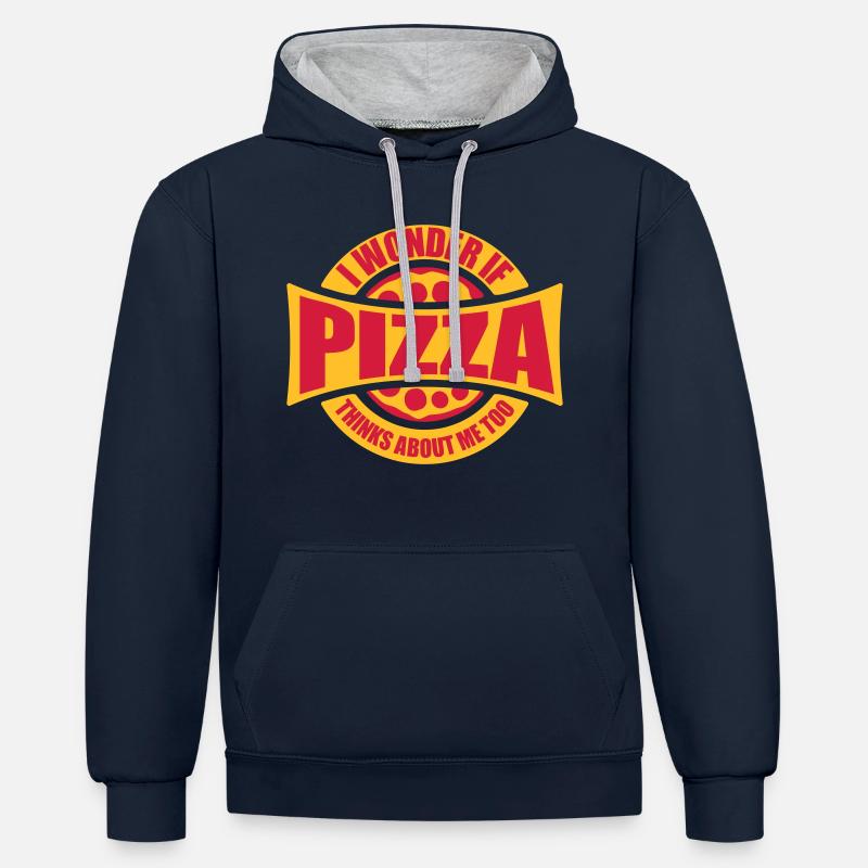 La pizza pense à moi - Sweat à capuche contrasté - bleu marine/gris chiné