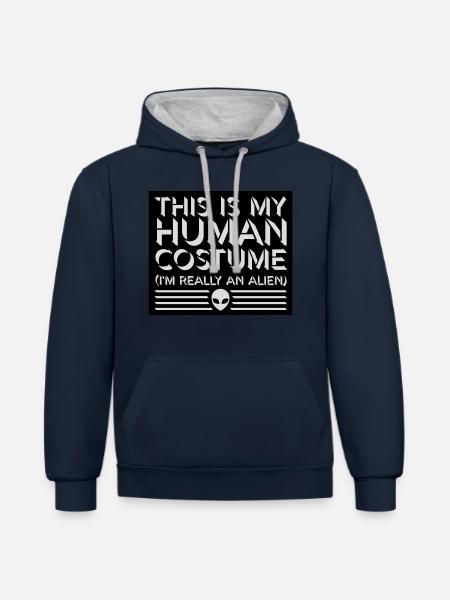 human costume alien quote - Contrast hoodie - navy/heather grey