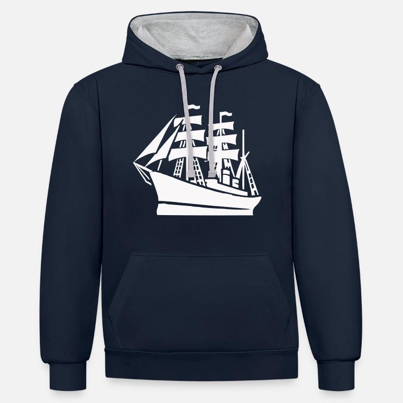 Expédition de bateaux - Sweat à capuche contrasté - bleu marine/gris chiné