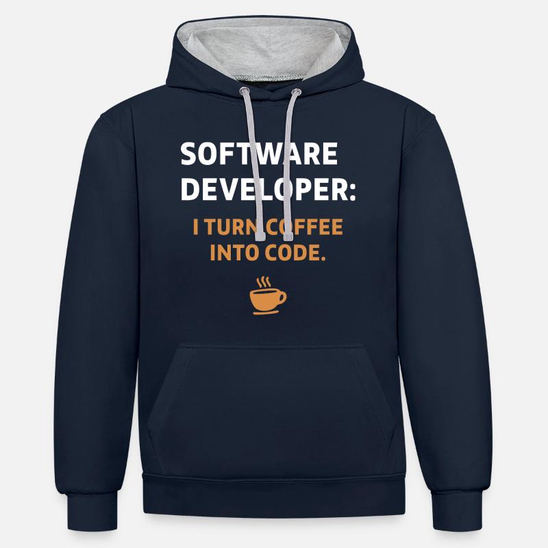 Software Developer - Coffee Edition - Kontrast-Hoodie - Navy/Grau meliert