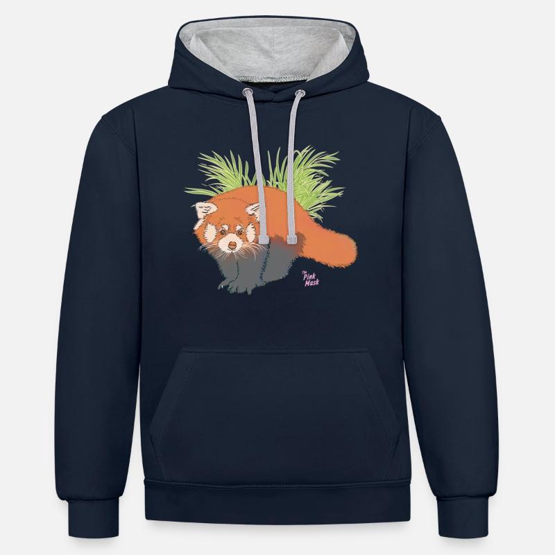 Panda roux - Sweat à capuche contrasté - bleu marine/gris chiné