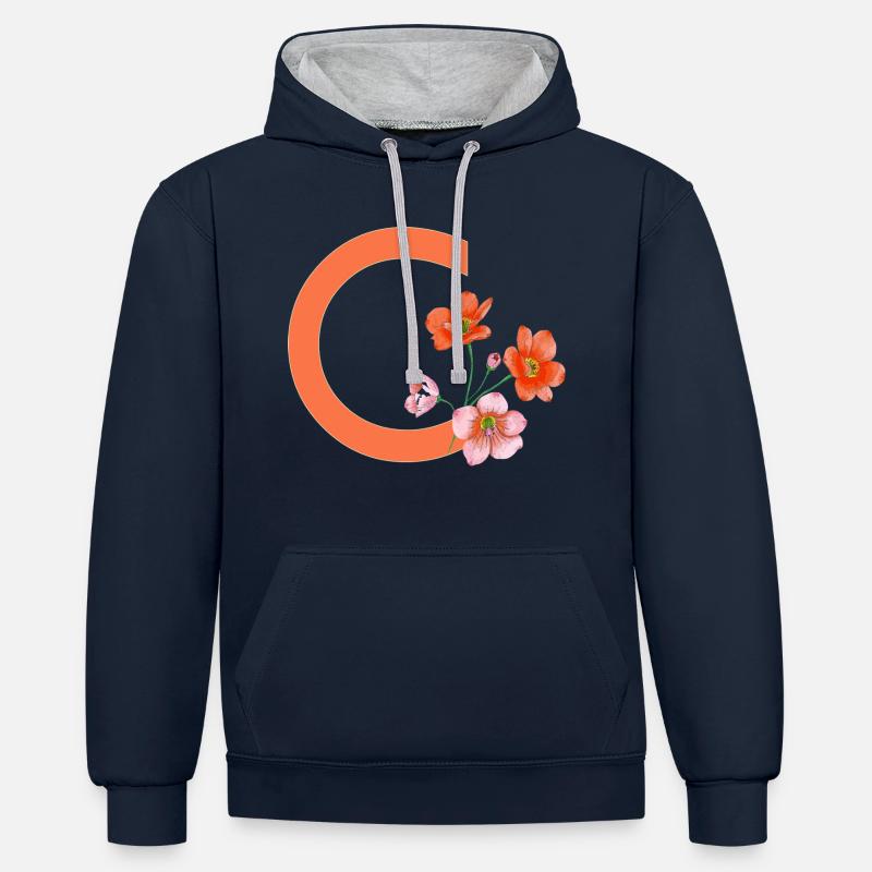 C avec fleurs - Sweat à capuche contrasté - bleu marine/gris chiné