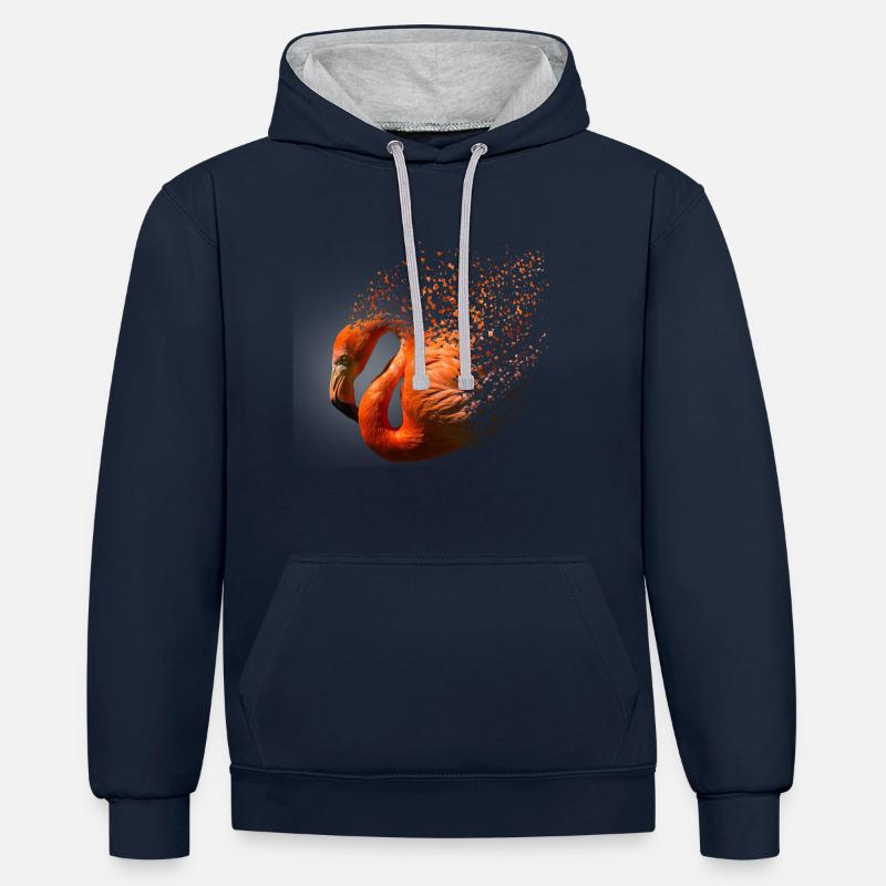 flamant - Sweat à capuche contrasté - bleu marine/gris chiné
