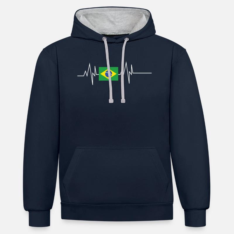 Drapeau du Brésil Heartbeat - Sweat à capuche contrasté - bleu marine/gris chiné