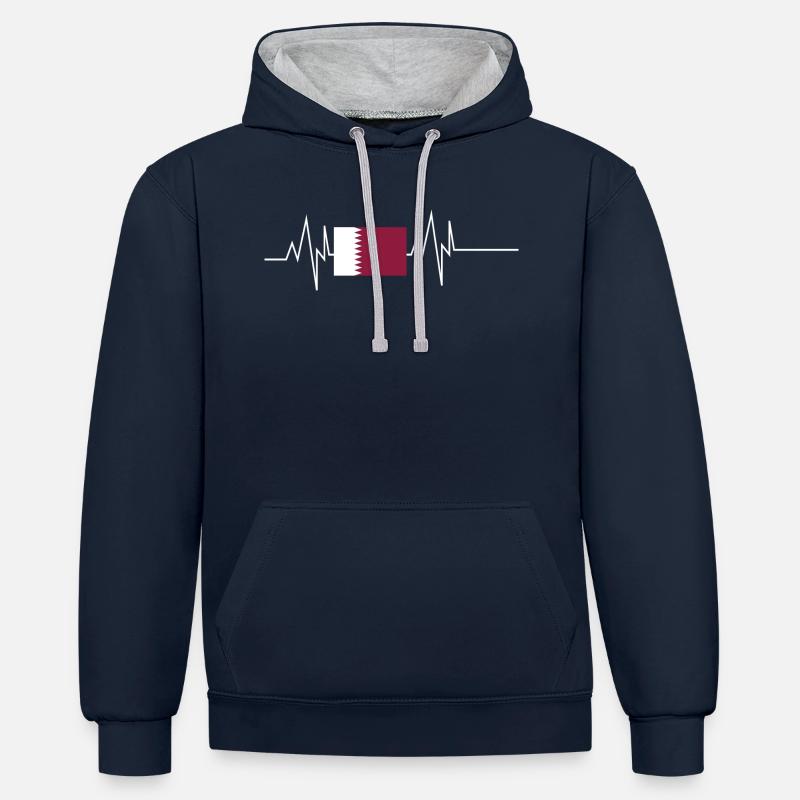 Drapeau du Qatar Heartbeat - Sweat à capuche contrasté - bleu marine/gris chiné