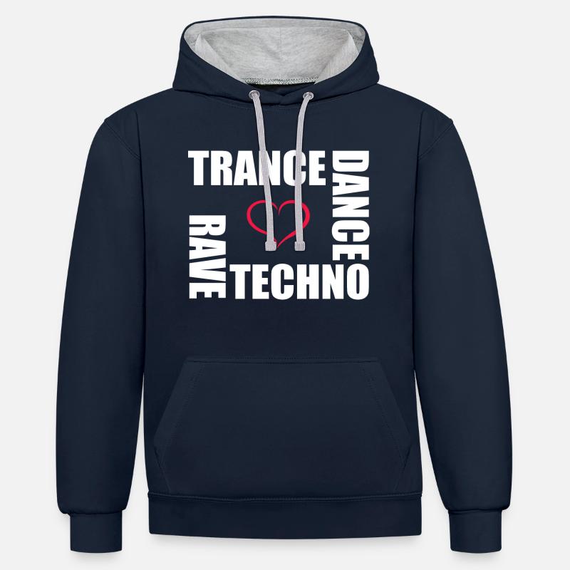 Techno Dance Trance Rave - Kontrast-Hoodie - Navy/Grau meliert