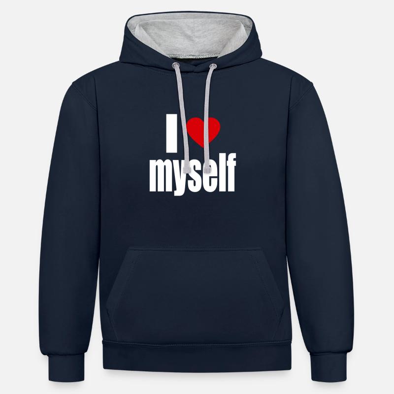 je m'aime - Sweat à capuche contrasté - bleu marine/gris chiné