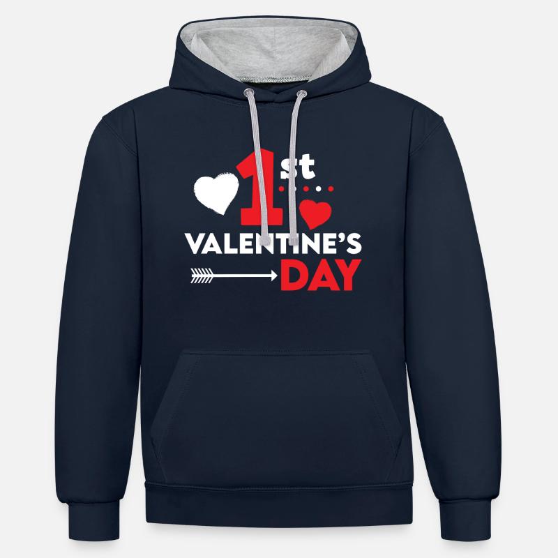 Saint Valentin 1ère Saint Valentin - Sweat à capuche contrasté - bleu marine/gris chiné