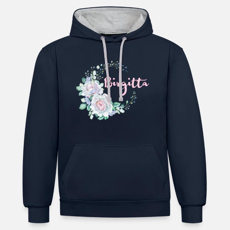 Pour Birgitta - Sweat à capuche contrasté - bleu marine/gris chiné