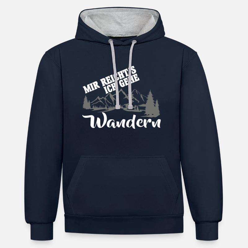 Je vais marcher - Sweat à capuche contrasté - bleu marine/gris chiné