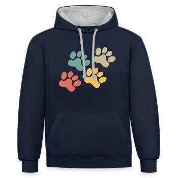 Hund Pfote Retro Hundeliebhaber Retro - Kontrast-Hoodie - Navy/Grau meliert - Vorne - Nico (186cm)