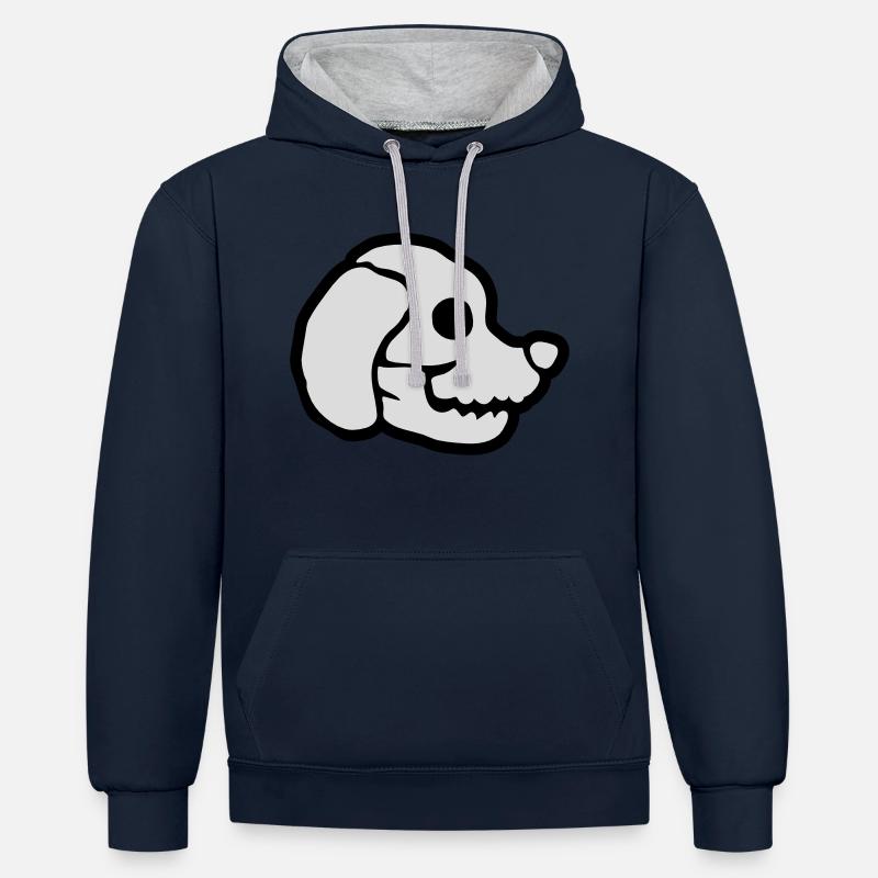 Chiens Crâne Halloween Squelette - Sweat à capuche contrasté - bleu marine/gris chiné