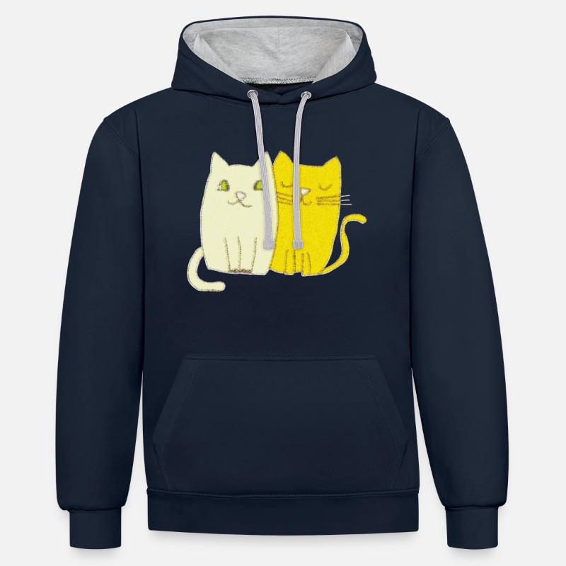 Impressionnisme de chat - Sweat à capuche contrasté - bleu marine/gris chiné
