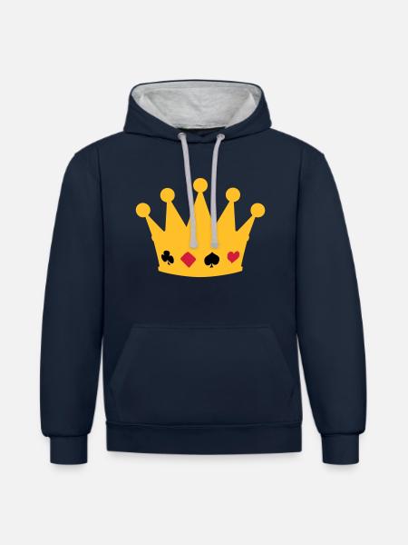 couronne poker crown - Contrast hoodie - navy/heather grey