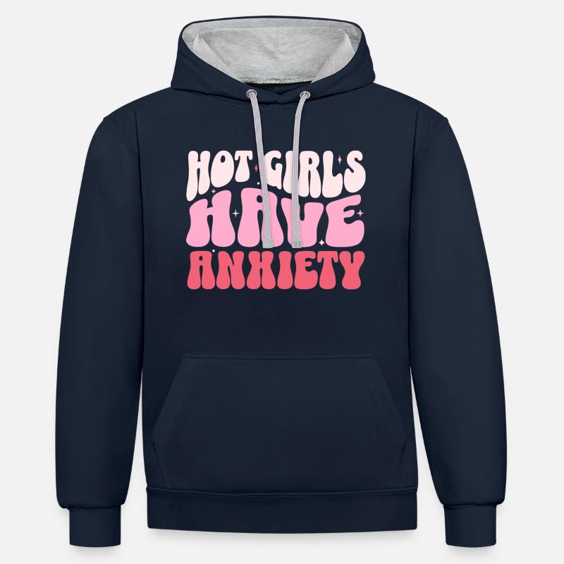Les filles chaudes ont de l’anxiété - Sweat à capuche contrasté - bleu marine/gris chiné