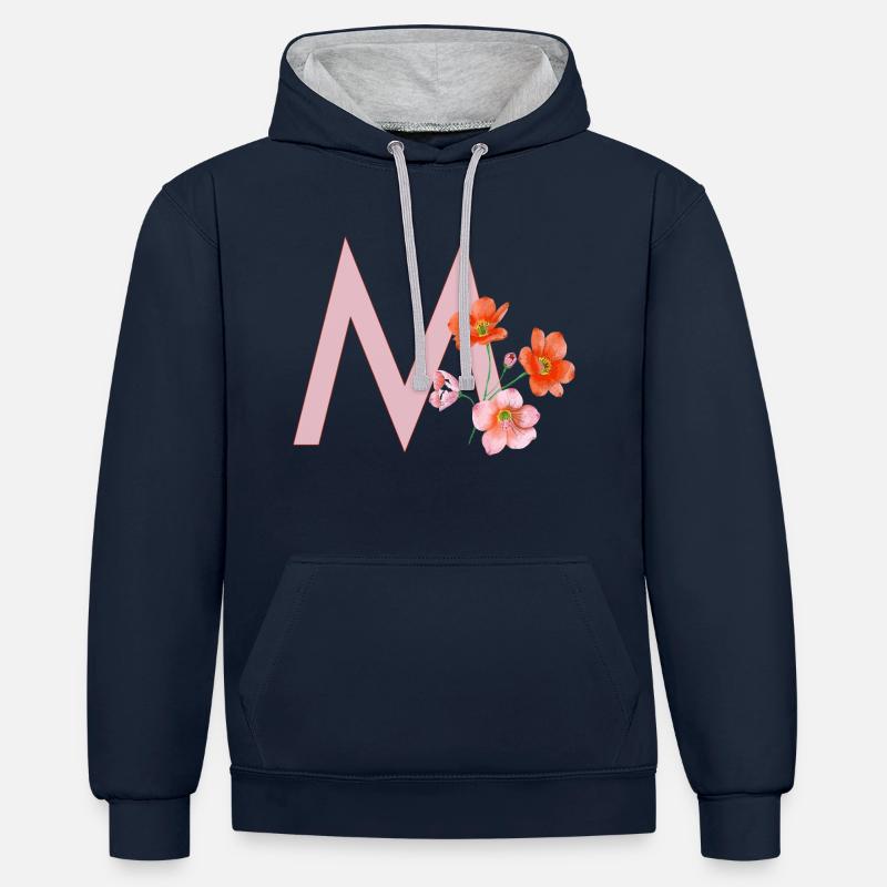M avec des fleurs - Sweat à capuche contrasté - bleu marine/gris chiné