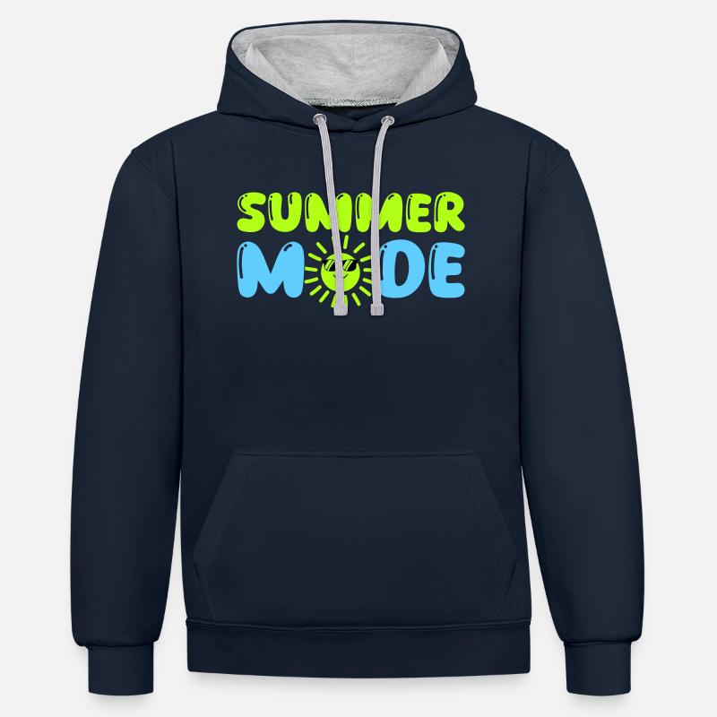 Mode Été - Sweat à capuche contrasté - bleu marine/gris chiné