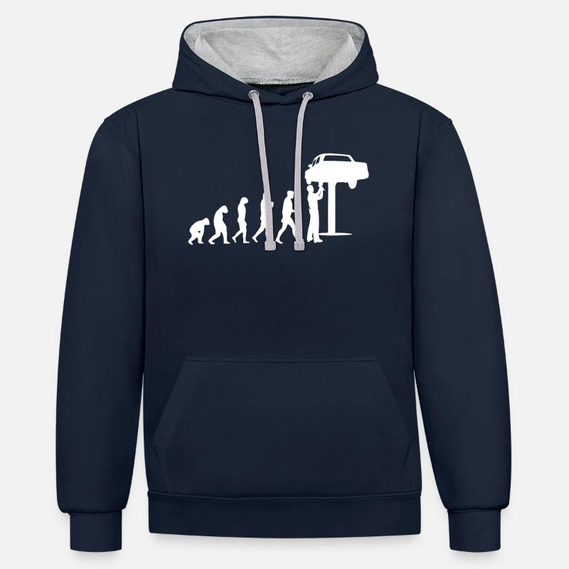 Mechaniker Evolution - Kontrast-Hoodie - Navy/Grau meliert