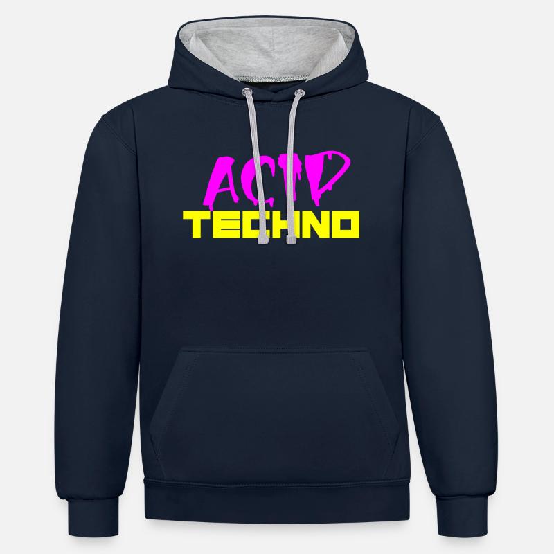 techno acide - Sweat à capuche contrasté - bleu marine/gris chiné