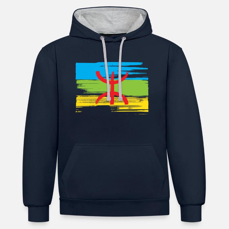 Drapeau Amazigh (Amazigh inside) - Sweat à capuche contrasté - bleu marine/gris chiné