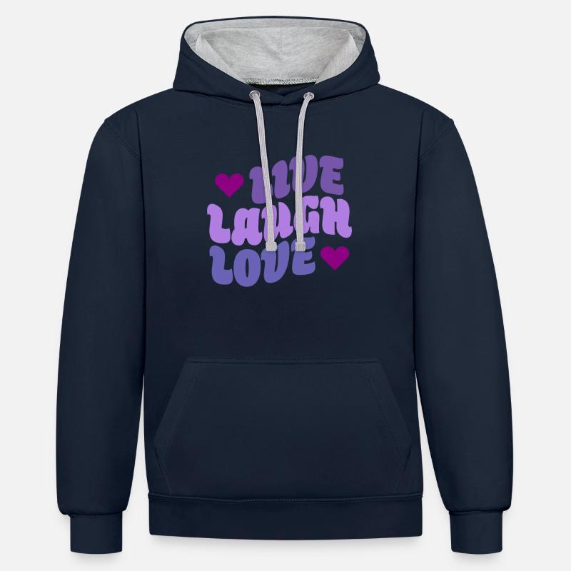 En direct Rire Amour - Sweat à capuche contrasté - bleu marine/gris chiné