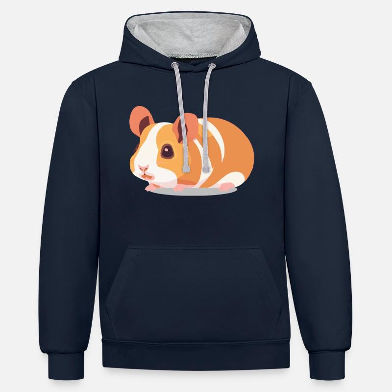 Cochon d’Inde Mignon Marron Blanc - Sweat à capuche contrasté - bleu marine/gris chiné