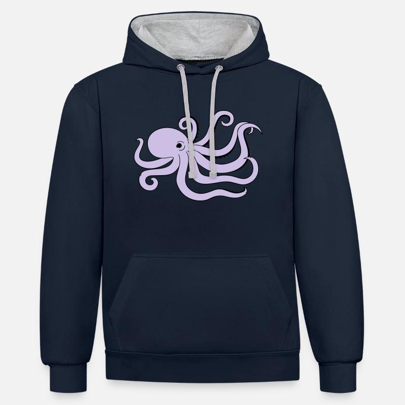 octopus - Sweat à capuche contrasté - bleu marine/gris chiné